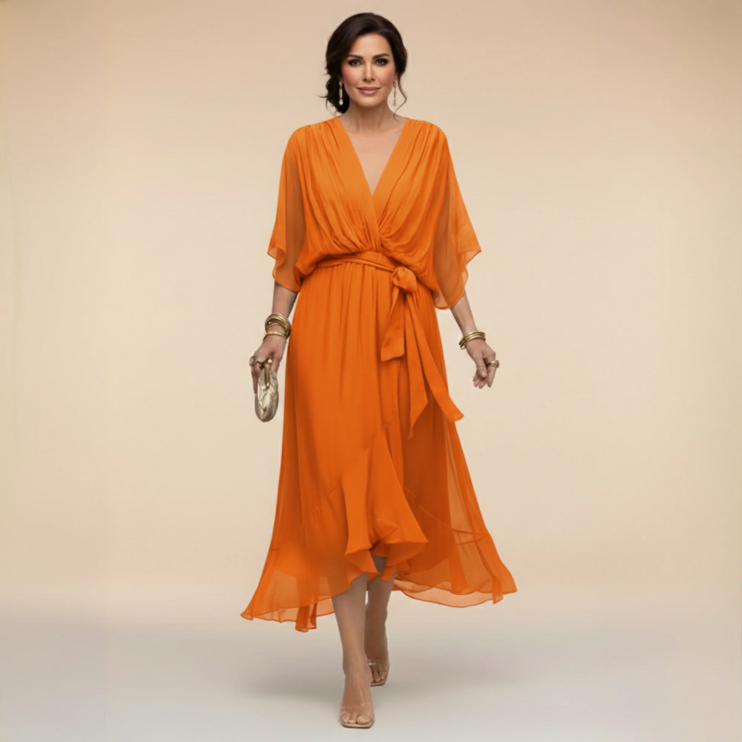Monica - Vestido de chiffon con escote en V