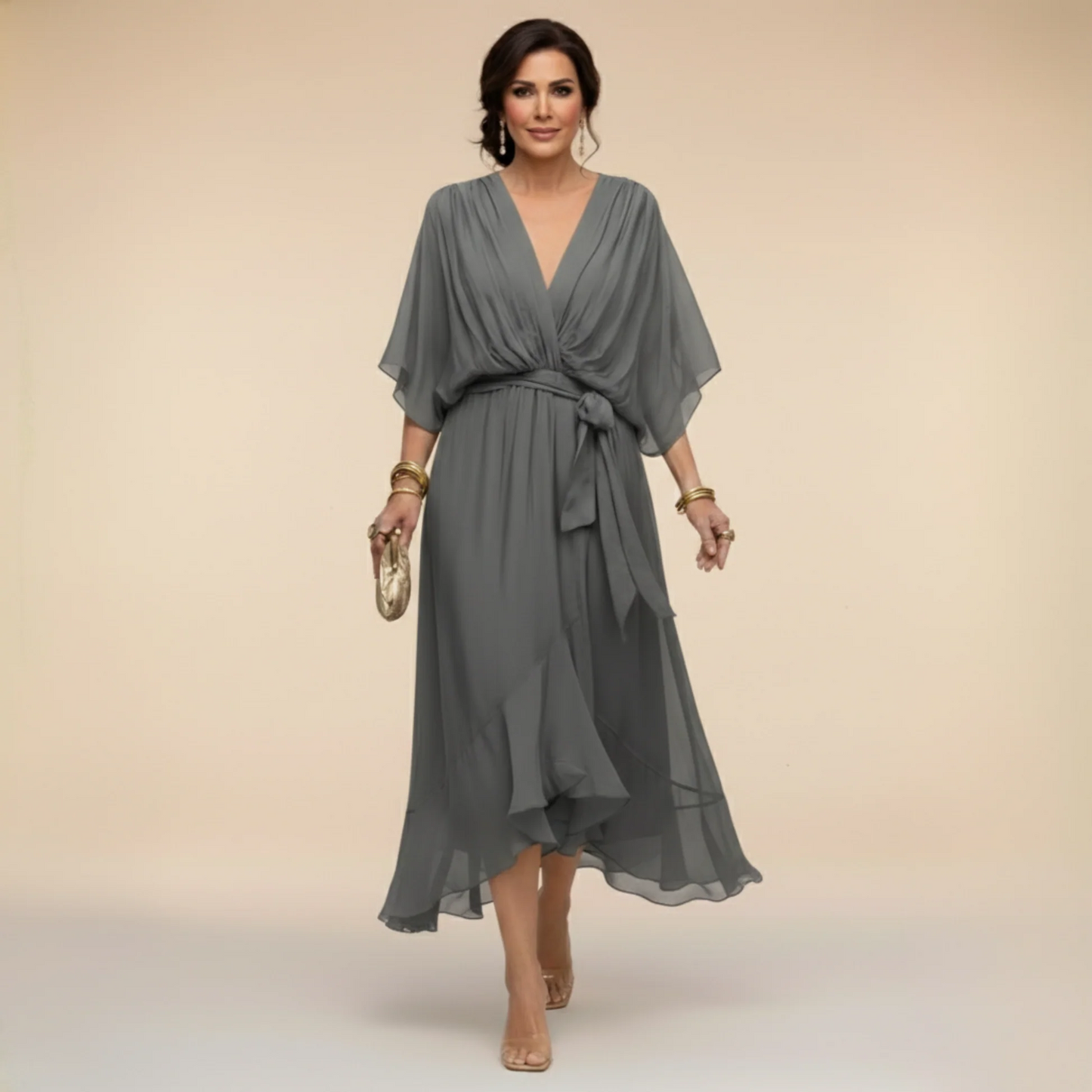 Monica - Vestido de chiffon con escote en V