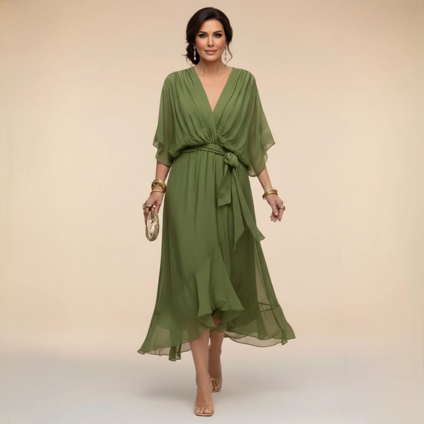 Monica - Vestido de chiffon con escote en V